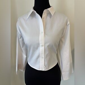 Chicos size 1 (Medium) white open back customized by Capsool blouse 3/4 sleeve